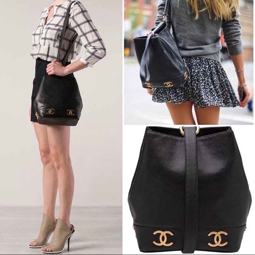 SOLD Vintage Chanel lambskin bucket bag gold CCs